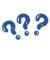 three blue question marks