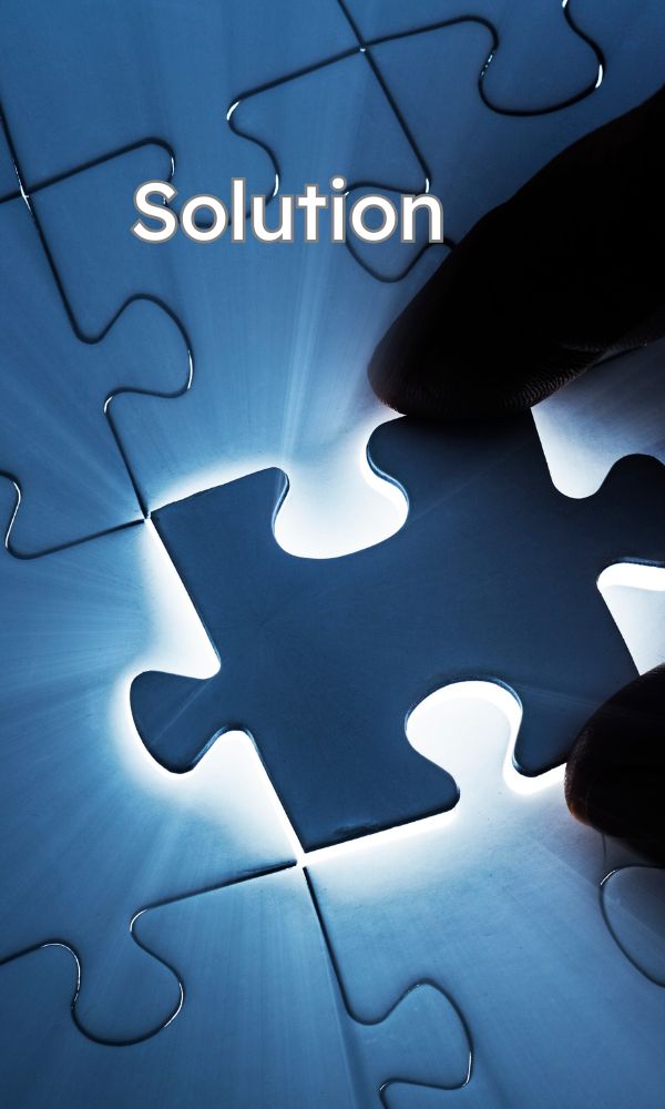 A puzzle with a light behind the last piece that fits. Text says Solution